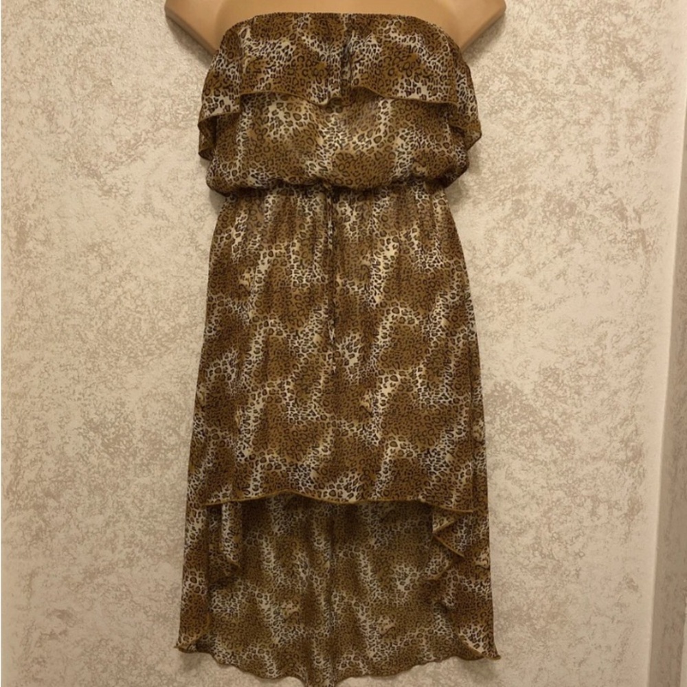 Cotton Express Leopard Print High Low Strapless Dress